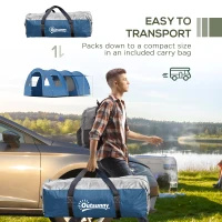 Outsunny Cort de Camping pentru 5-6 Persoane cu 2 Uși, Ferestre și Buzunare de Depozitare, 475x315x215 cm, Albastru(m-8)