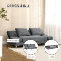 HOMCOM Divano Letto Matrimoniale con Braccioli Regolabili in 9 Posizioni e Cuscini Rimovibili, in Eucalipto e Metallo, Grigio(m-4)