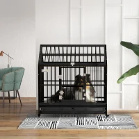 PawHut 48" Heavy Duty Dog Crate on Wheels, with Removable Tray, Openable Top, for L, XL Dogs - Black(m-10)