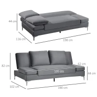 HOMCOM Divano Letto Matrimoniale con Braccioli Regolabili in 9 Posizioni e Cuscini Rimovibili, in Eucalipto e Metallo, Grigio(m-3)