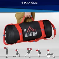 HOMCOM Sacca Bulgara da 20kg con 6 Cinghie per Allenamento Fitness in Casa, Ufficio e Palestra, Ø22x55 cm, Nero e Rosso(m-5)