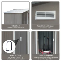 Outsunny 9 x 6FT Outdoor Garden Roofed Metal Storage Shed Tool Box with Foundation Ventilation & Doors Light, Grey(m-6)