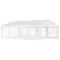 Outsunny Pavilion pentru extern cort pentru petreceri, căsătorii cadru din oțel impermeabil, Alb, 8x4x2.8m(m-1)