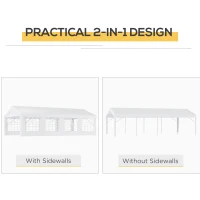 Outsunny Pavilion pentru extern cort pentru petreceri, căsătorii cadru din oțel impermeabil, Alb, 8x4x2.8m(m-5)