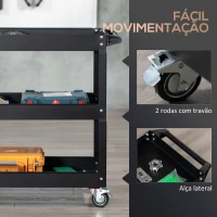 DURHAND Carrinho de Ferramentas com Rodas 3 Prateleiras de Armazenamento e Alça Lateral 83x35,3x76 cm Preto(m-5)