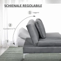 HOMCOM Divano Letto Matrimoniale con Braccioli Regolabili in 9 Posizioni e Cuscini Rimovibili, in Eucalipto e Metallo, Grigio(m-6)