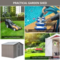 Outsunny 9 x 6FT Outdoor Garden Roofed Metal Storage Shed Tool Box with Foundation Ventilation & Doors Light, Grey(m-10)