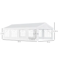 Outsunny Pavilion pentru extern cort pentru petreceri, căsătorii cadru din oțel impermeabil, Alb, 8x4x2.8m(m-3)