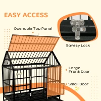 PawHut 48" Heavy Duty Dog Crate on Wheels, with Removable Tray, Openable Top, for L, XL Dogs - Black(m-6)