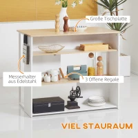 HOMCOM Kücheninsel, klappbare Arbeitsplatte, Messerhalter, 3 Regalfächer, Eichenoptik, 105 x 65 x 90 cm(m-4)