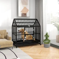 PawHut 48" Heavy Duty Dog Crate on Wheels, with Removable Tray, Openable Top, for L, XL Dogs - Black(m-2)