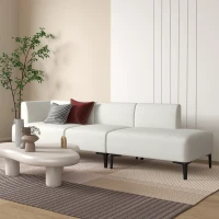 HOMCOM Divano Moderno Modulabile a 3 Sezioni in Tessuto con Gambe in Acciaio, 250x75x70cm, Crema(m-2)