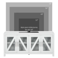 HOMCOM Móvel de TV para Televisores de até 58" com 4 Portas de Vidro Temperado e Prateleiras Ajustáveis 130x35x60 cm Branco(m-7)