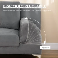 HOMCOM Divano Letto Matrimoniale con Braccioli Regolabili in 9 Posizioni e Cuscini Rimovibili, in Eucalipto e Metallo, Grigio(m-5)