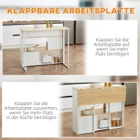 HOMCOM Kücheninsel, klappbare Arbeitsplatte, Messerhalter, 3 Regalfächer, Eichenoptik, 105 x 65 x 90 cm(m-5)