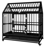 PawHut 48" Heavy Duty Dog Crate on Wheels, with Removable Tray, Openable Top, for L, XL Dogs - Black(m-11)