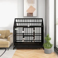 PawHut 48" Heavy Duty Dog Crate on Wheels, with Removable Tray, Openable Top, for L, XL Dogs - Black(m-9)