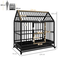PawHut 48" Heavy Duty Dog Crate on Wheels, with Removable Tray, Openable Top, for L, XL Dogs - Black(m-3)