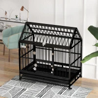 PawHut 48" Heavy Duty Dog Crate on Wheels, with Removable Tray, Openable Top, for L, XL Dogs - Black(m-8)