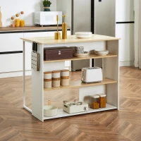 HOMCOM Kücheninsel, klappbare Arbeitsplatte, Messerhalter, 3 Regalfächer, Eichenoptik, 105 x 65 x 90 cm(m-2)