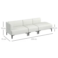 HOMCOM Divano Moderno Modulabile a 3 Sezioni in Tessuto con Gambe in Acciaio, 250x75x70cm, Crema(m-3)