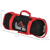 HOMCOM Sacca Bulgara da 20kg con 6 Cinghie per Allenamento Fitness in Casa, Ufficio e Palestra, Ø22x55 cm, Nero e Rosso(m-3)