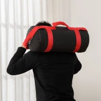 HOMCOM Sacca Bulgara da 20kg con 6 Cinghie per Allenamento Fitness in Casa, Ufficio e Palestra, Ø22x55 cm, Nero e Rosso(m-2)