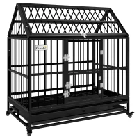 PawHut 48" Heavy Duty Dog Crate on Wheels, with Removable Tray, Openable Top, for L, XL Dogs - Black(m-1)