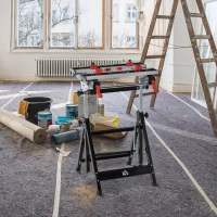 HOMCOM Foldable Work Bench Tool Stand with Adjustable Height and Clamps, Carpenter Saw Table, Heavy Duty Steel Frame, 100kg Capacity(m-10)