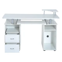HOMCOM Wooden Office Computer PC Table Desk Desktop Home Furniture Workstation w/ Drawers Shelves Keyboard Shelf (White)(m-6)