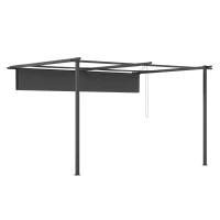 Outsunny Gazebo Pergola 4x3m in Acciaio e Poliestere con Tettuccio Scorrevole, Grigio(m-9)