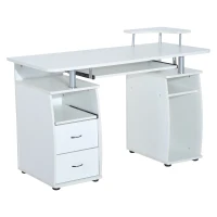 HOMCOM Wooden Office Computer PC Table Desk Desktop Home Furniture Workstation w/ Drawers Shelves Keyboard Shelf (White)(m-1)