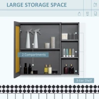 kleankin Bathroom Mirror Cabinet with Shelves, Wall Mounted Bathroom Cabinet with Aluminium Frame and Single Mirrored Door, 80cm x 12.5cm x 70cm, Grey(m-4)