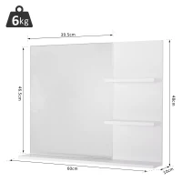 kleankin 60 x 10 x 48cm Bathroom Simple and Stylish Wall Mirrior with 3 Tiers Shelves, White(m-3)