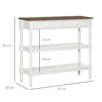 HOMCOM Console Table, Farmhouse Hallway Table with Storage Shelves and 2 Drawers, Narrow Sofa Table with Pine Wood Legs for Living Room, Entryway, White(m-3)