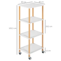 HOMCOM Allzweckwagen, Küchentrolley, 3 Regale, 4 Rollen, Weiß + Gelb(m-3)