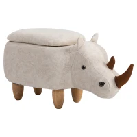 HOMCOM Rhino Storage Stool Cute Decoration Footrest Wood Frame Legs w/ Padding Lid Ottoman Animal Furniture Cream 36x70cm(m-1)