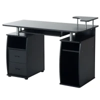 HOMCOM Wooden Office Computer PC Table Desk Desktop Home Furniture Workstation w/ Drawers Shelves Keyboard Shelf (Black)(m-6)