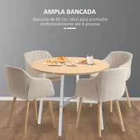 HOMCOM Mesa de Sala de Jantar Redonda para 4 Pessoas Mesa de Cozinha Moderna com Pés de Aço Ø80x76 cm Madeira e Branco(m-5)