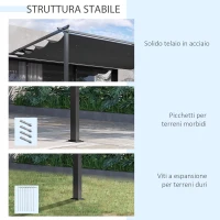 Outsunny Gazebo Pergola 4x3m in Acciaio e Poliestere con Tettuccio Scorrevole, Grigio(m-6)