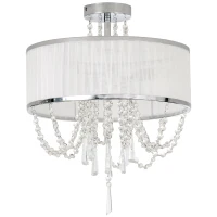 HOMCOM Elegant Metal Ceiling Light Chandelier with Pleated Fabric Lampshade, Decorative Crystal Pendants, for Living Room, Dining Room, Bedroom, White(m-1)