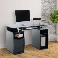HOMCOM Wooden Office Computer PC Table Desk Desktop Home Furniture Workstation w/ Drawers Shelves Keyboard Shelf (Black)(m-2)