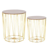 HOMCOM Coffee Tables Set of 2, Side Tables with Metal Frame, End Tables for Living Room, Bedroom - Gold Color Base(m-1)
