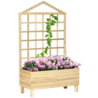 Outsunny Garden Planters with Trellis for Vine Climbing, Distressed Wooden Raised Beds, 90x43x150cm, Natural Tone(m-1)