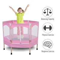 HOMCOM 4FT / 50 Inch Kids Trampoline with Enclosure Net Indoor Outdoor Rebounder for Child Toddler Age 3 - 12 Years Pink(m-5)