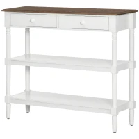 HOMCOM Console Table, Farmhouse Hallway Table with Storage Shelves and 2 Drawers, Narrow Sofa Table with Pine Wood Legs for Living Room, Entryway, White(m-11)