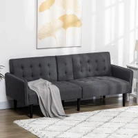 HOMCOM Three-Seater Sofa Bed, with Cupholders - Grey(m-2)
