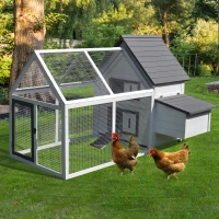 PawHut Chicken Coop with Run Wooden Hen House Pet Poultry Coops Cages Small Animal Outdoor Pen with Nesting Box 166 x 124 x 112cm(m-2)