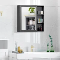 kleankin Bathroom Mirror Cabinet with Shelves, Wall Mounted Bathroom Cabinet with Aluminium Frame and Single Mirrored Door, 80cm x 12.5cm x 70cm, Grey(m-2)