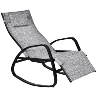 Outsunny Garden Rocking Chair with 5-Level Adjustable Backrest, Rocking Sun Lounger with Removeable Headrest Pillow, Footrest, Armrest and Safety Stopper, Grey(m-1)